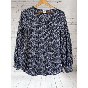 Cabi Long Sleeve Pull On Crepe Love Shirt Sz S Blue VNeck